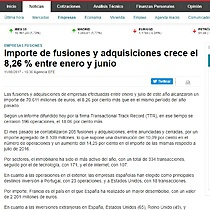 Importe de fusiones y adquisiciones crece el 8,26 % entre enero y junio